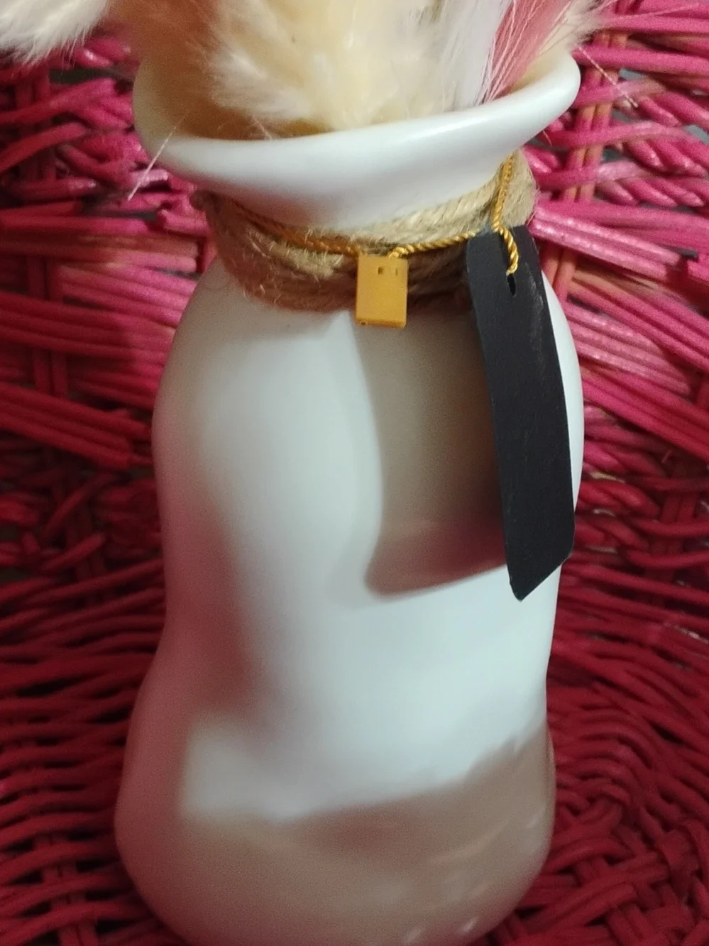 White Ceramic Vase with Pink and Gold Charm Accent